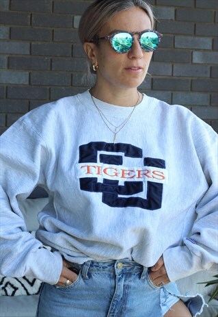 VINTAGE 1990S CU TIGERS GREY OVERSIZED COLLEGE SWEATSHIRT
