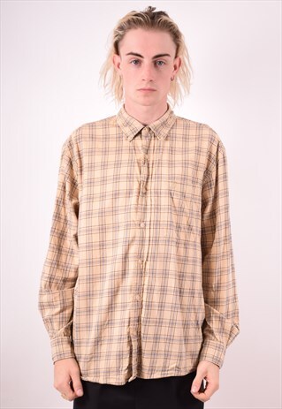 TIMBERLAND MENS VINTAGE SHIRT LARGE BROWN CHECK 90S