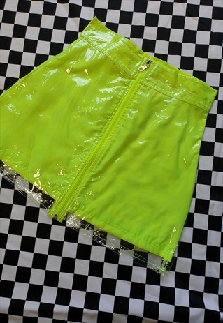 NEON FULL ZIP PVC SKIRT IN YELLOW