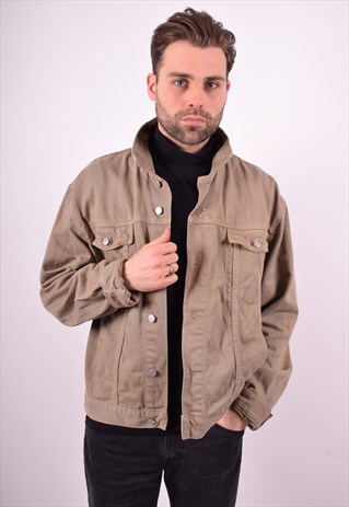 GUESS MENS VINTAGE DENIM JACKET XL KHAKI 90'S