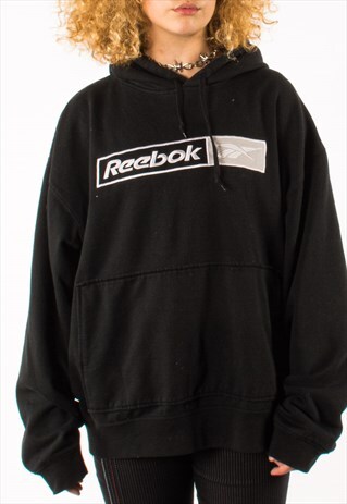 VINTAGE BLACK REEBOK SPELLOUT PULLOVER HOODIE