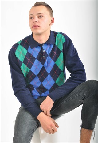 VINTAGE POLO JUMPER IN RHOMBUS PRINT
