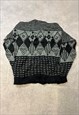 VINTAGE KNITTED JUMPER ABSTRACT PATTERNED GRANDAD SWEATER