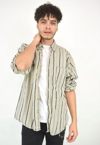 VINTAGE 90'S GREY AND BLUE STRIPPED SHIRT