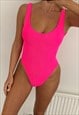 CLASSIC HIGH CUT ONE PIECE IN NEON PINK CRINKLE