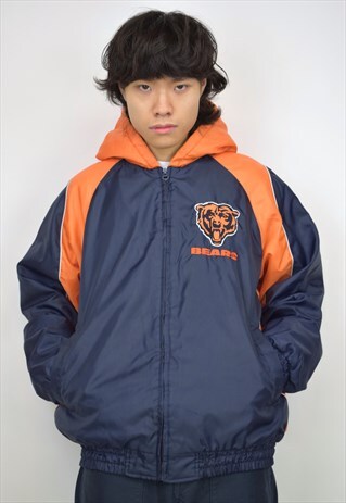 VINTAGE 90S NAVY ORANGE CHICAGO BEARS HOOD JACKET