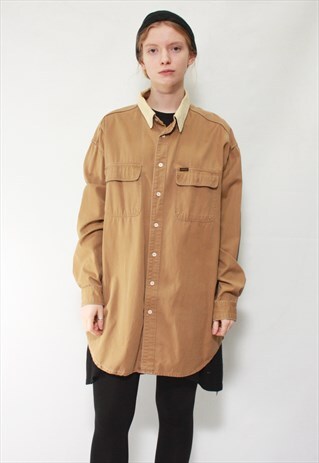 VINTAGE 90' AMAZING UNISEX BROWN SHIRT WITH CORDURY COLLAR