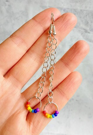 MINIMALIST RAINBOW DROP CHAIN EARRINGS