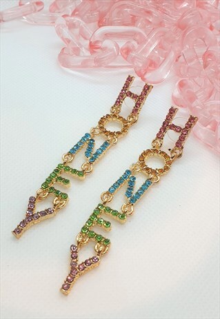 ABSTRACT DROP EARRINGS IN RAINBOW DIAMANTE