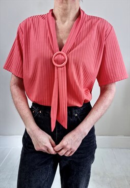 Vintage 80's Coral Ribbed T-shirt With Neck Tie