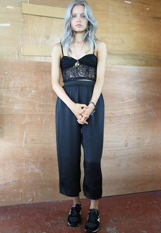 EXCLUSIVE BLACK WASHED SILK CROP TROUSERS