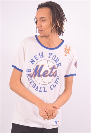 VINTAGE MAJESTIC NEW YORK METS T-SHIRT TOP WHITE