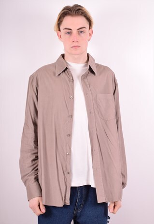 MENS VINTAGE CORDUROY SHIRT LARGE BROWN 90S