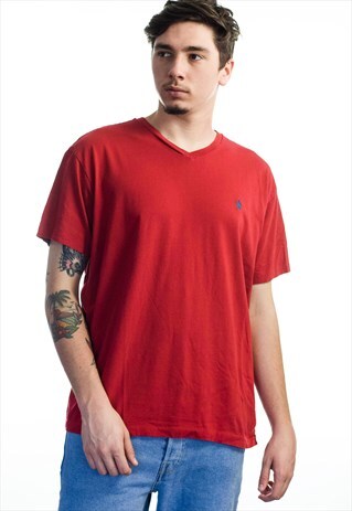 VINTAGE POLO RALPH LAUREN LOGO T-SHIRT 90S L 6.6