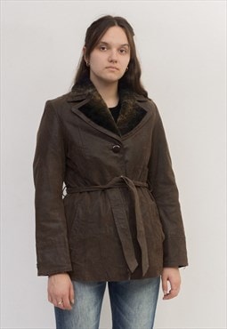 Vintage Women's M Suede Jacket Coat Parka Afghan Belted