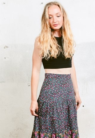 VINTAGE 70S FLORAL MIDI PLEATED SKIRT