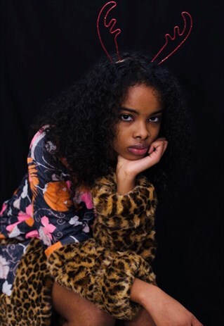 UP-CYCLED FLORAL ANIMAL FAUX FUR MIDI COAT