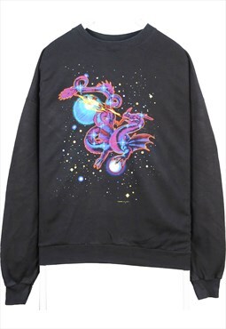 Vintage 90's Hanes Sweatshirt Dragon Crewneck Black XLarge