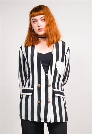 VINTAGE 90'S BLACK & WHITE STRIPED LIGHTWEIGHT BLAZER JACKET
