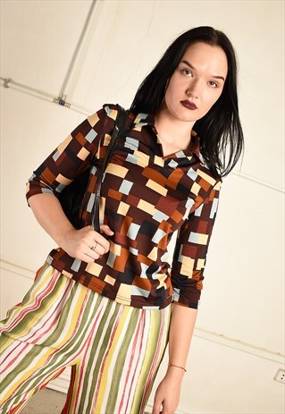 VINTAGE 90S GOES 70S RETRO FESTIVAL MOD PRINT TOP
