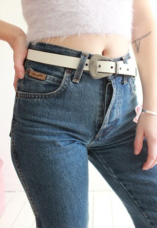 VINTAGE 70S CREAM LEATHER WESTERN BELT