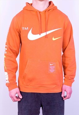 Vintage Nike Hoodie Spell Out Big Swoosh Orange Medium