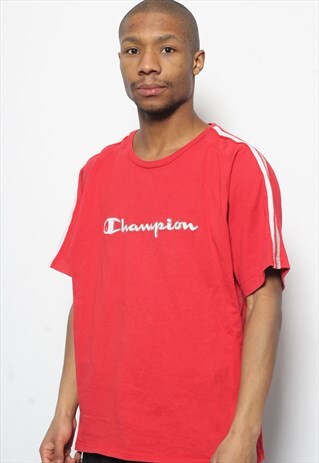 VINTAGE CHAMPION BIG LOGO SPELLOUT T-SHIRT RED