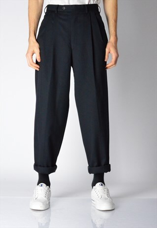 VINTAGE 90S NAVY BLUE MINIMALIST WOOL PANTS