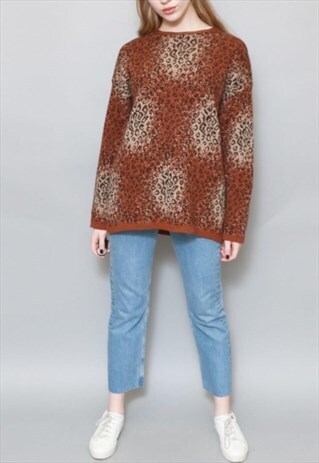 VINTAGE 1990S BROWN ANIMAL PRINT JUMPER