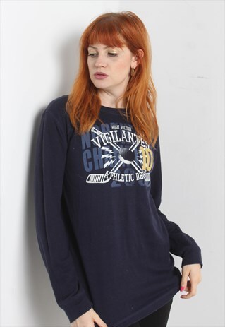 VINTAGE USA GRAPHIC T-SHIRT WAFFLE KNIT BLUE