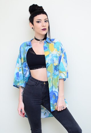 VINTAGE 90'S FUNKY BOLD FLORAL PATTERNED OVERSIZED SHIRT