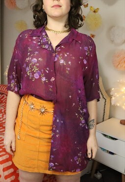 Vintage 90s Colourful Floral Flowery Flowers V Shirt Blouse