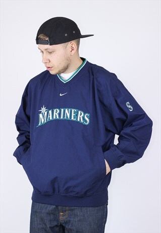 VINTAGE MENS NIKE MARINERS BIG LOGO TEAM PULLOVER JACKET