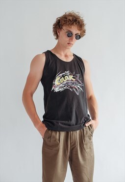 Vintage 80s Relaxed Graphic Printed Black Tank Top M