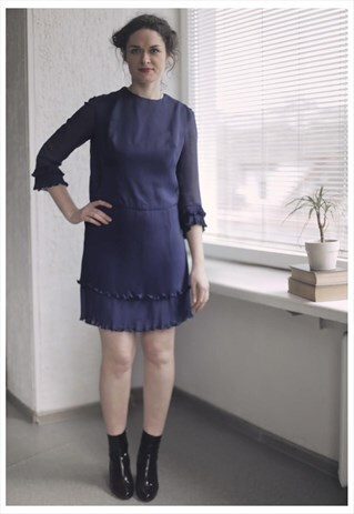 VINTAGE 80'S MINI NAVY PLEATED DETAILS DRESS