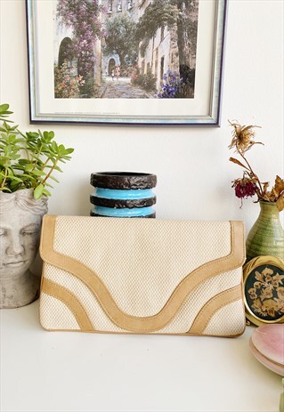VINTAGE 90S WOVEN PARISIAN CHIC ENVELOPE CLUTCH PURSE