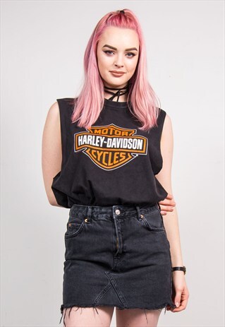 90'S VINTAGE BLACK HARLEY DAVIDSON T-SHIRT VEST TOP