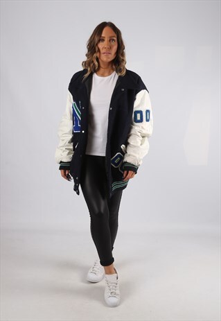 LEATHER WOOL BOMBER JACKET OVERSIZED VARSITY UK 20-22 (BV4T