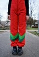 VINTAGE 90S GEOMETRIC PATTERN SKI PANTS WITH BRACES IN RED 