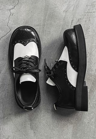 Color block brogue shoes catwalk contrast boots black white