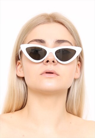 WHITE THIN CAT EYE SLIM SUNGLASSES UV400