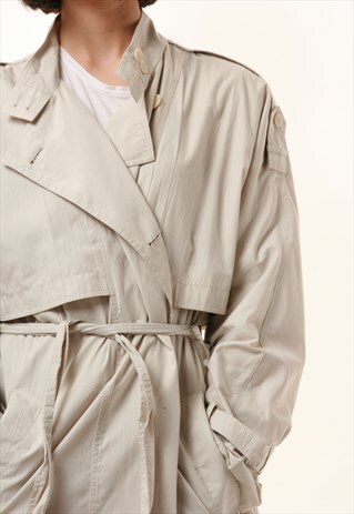 80S VINTAGE BEIGE LONG MAXI LINED TRENCH COAT 1151