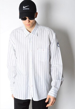 NAPAPIJRI BEIGE STRIPED LINEN BLEND LONG SLEEVE SHIRT