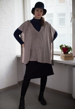VINTAGE 80'S BROWN HOODED PONCHO