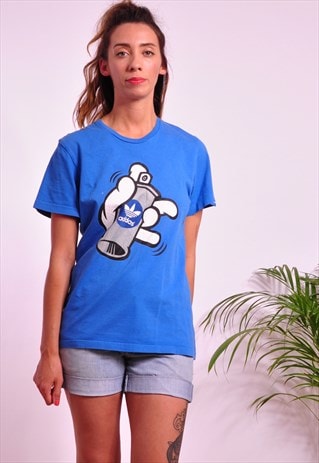 VINTAGE ADIDAS SPRAY CAN GRAFFITI BLUE RETRO T-SHIRT