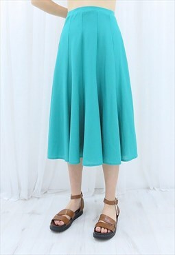 90s Vintage Turquoise Midi Skirt