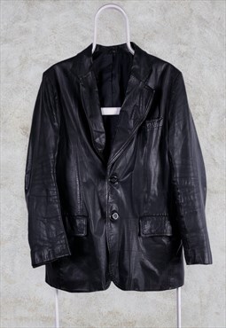 Vintage Black Leather Jacket Genuine Medium