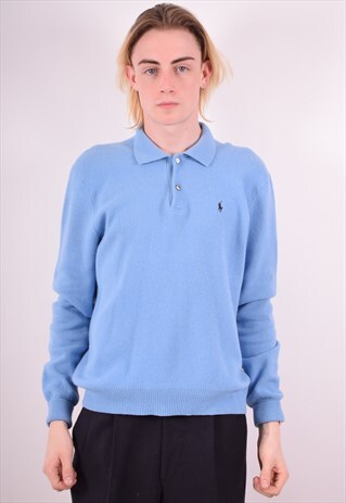 POLO RALPH LAUREN MENS VINTAGE JUMPER SWEATER LARGE BLUE 90S