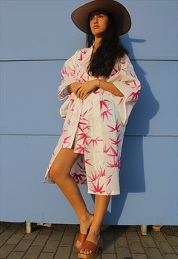 White & Pink Floral Kimono Jacket