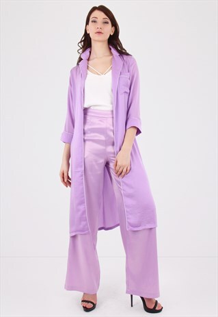 LILAC BELTED LOOSE LONG TRENCH COAT